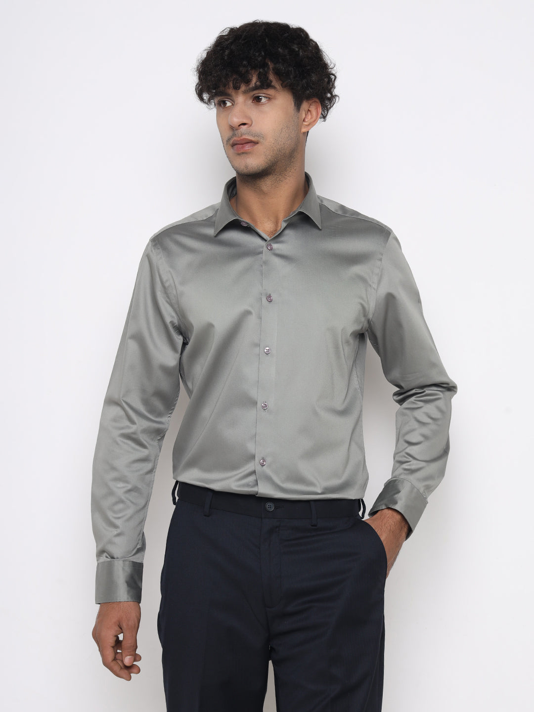 SILVER GREY SATIN SHIRT