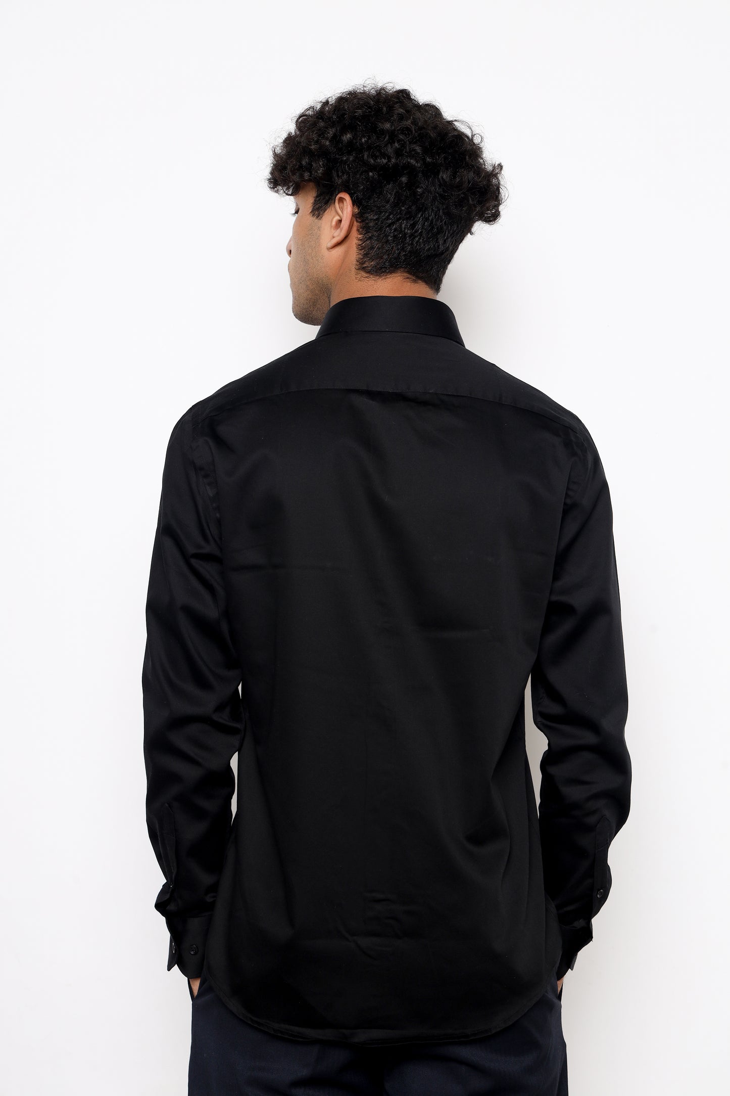THE MIDNIGHT BLACK GIZA SATIN SHIRT