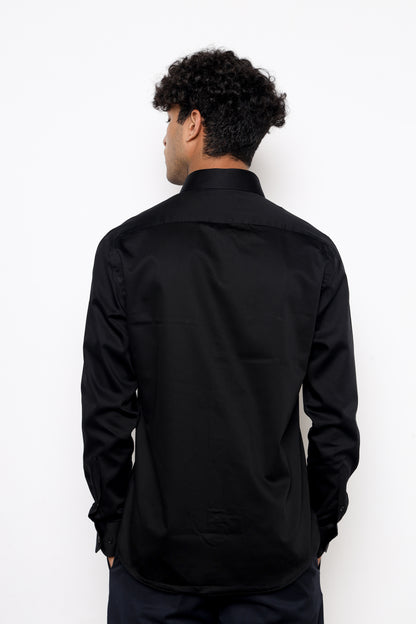 THE MIDNIGHT BLACK GIZA SATIN SHIRT