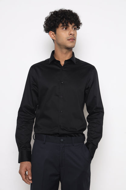 THE MIDNIGHT BLACK GIZA SATIN SHIRT