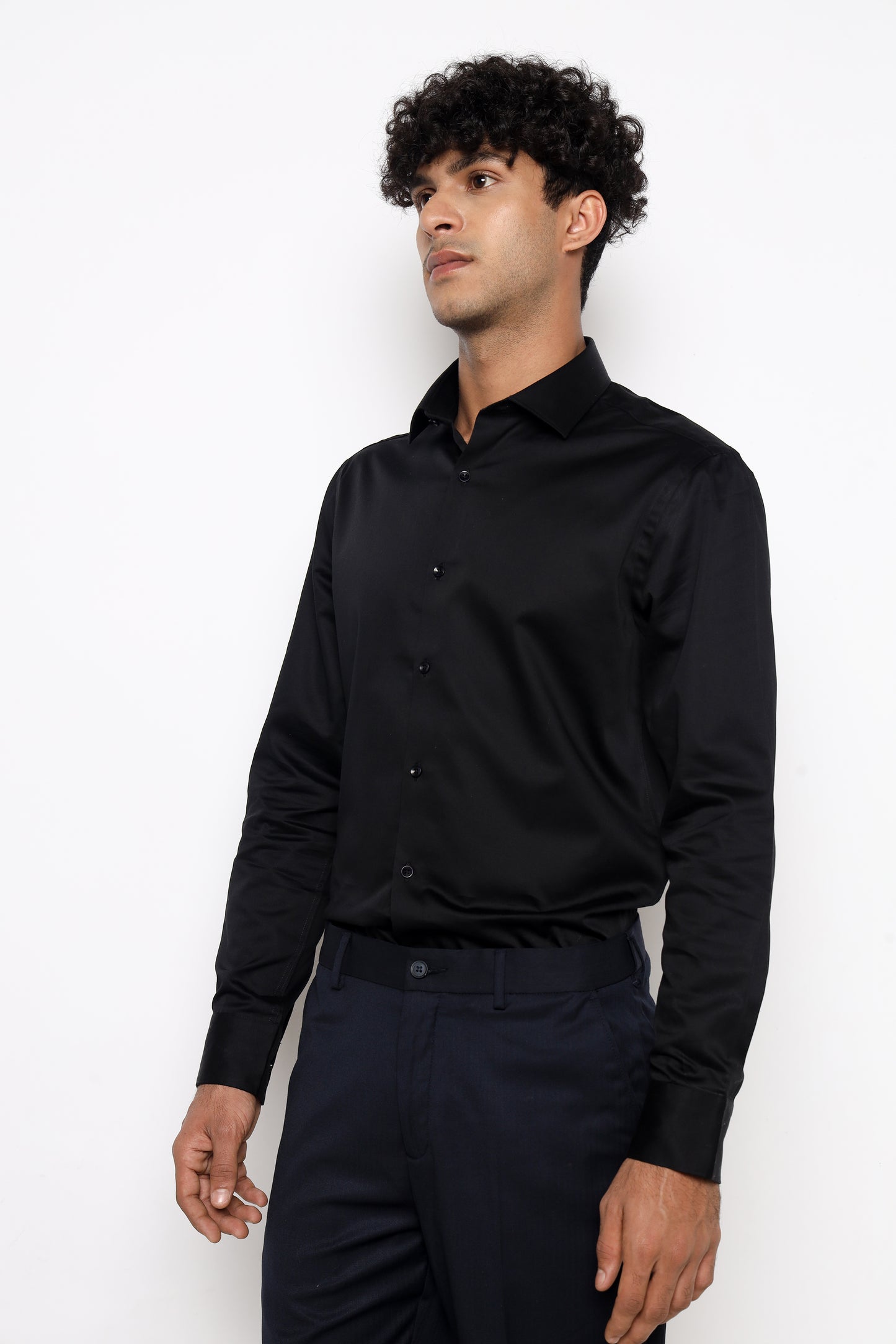 THE MIDNIGHT BLACK GIZA SATIN SHIRT