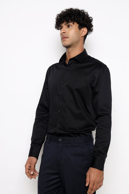 THE MIDNIGHT BLACK GIZA SATIN SHIRT