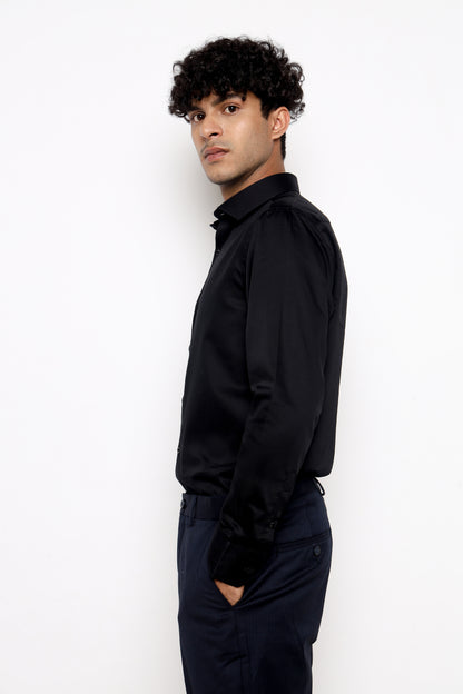 THE MIDNIGHT BLACK GIZA SATIN SHIRT