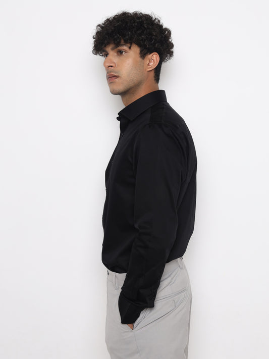 MIDNIGHT BLACK SATIN SHIRT