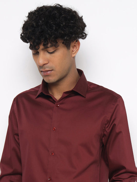 CRIMSON MAROON SATIN STRETCH SHIRT