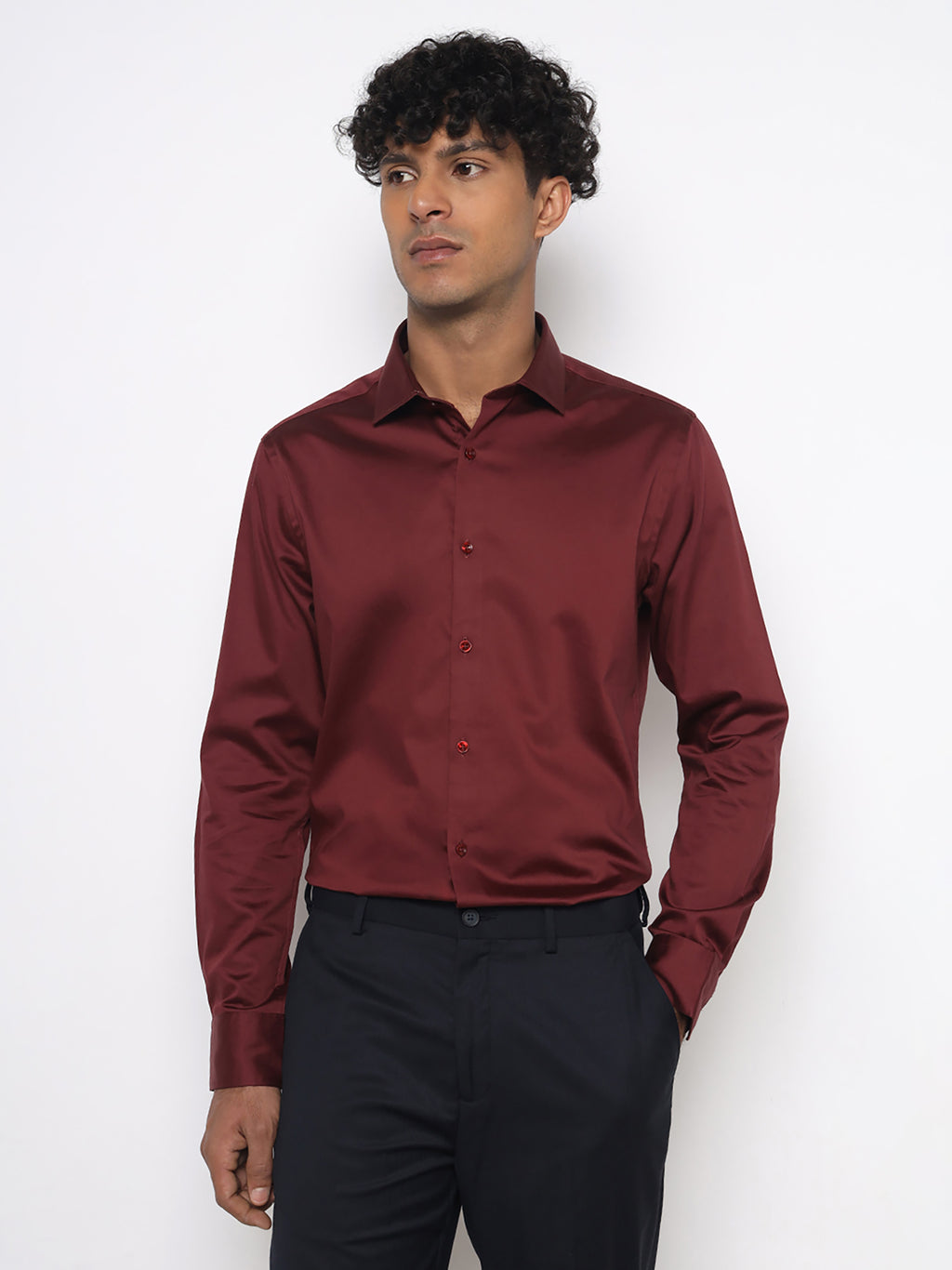 DEEP CRIMSON GIZA SATIN SHIRT