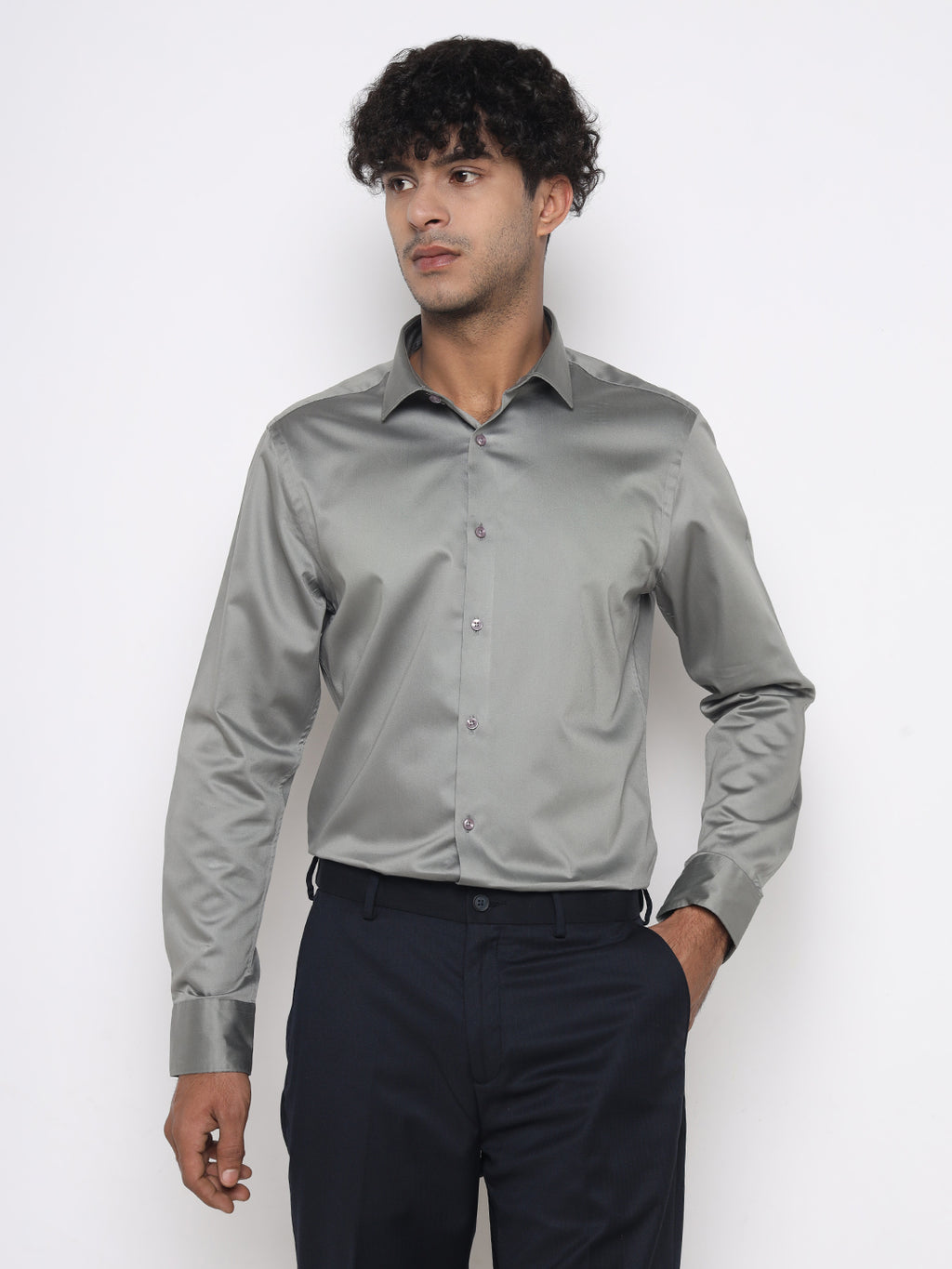 ASH GREY GIZA SATIN SHIRT