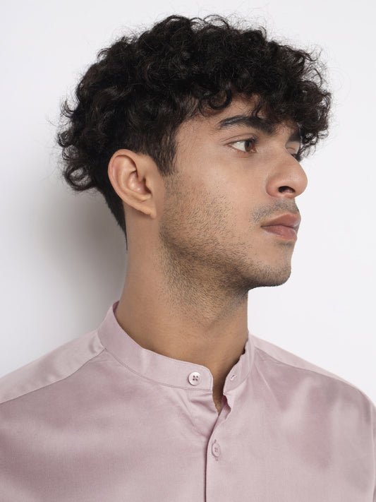 THE PINK LAVENDER MANDARIN SATIN SHIRT