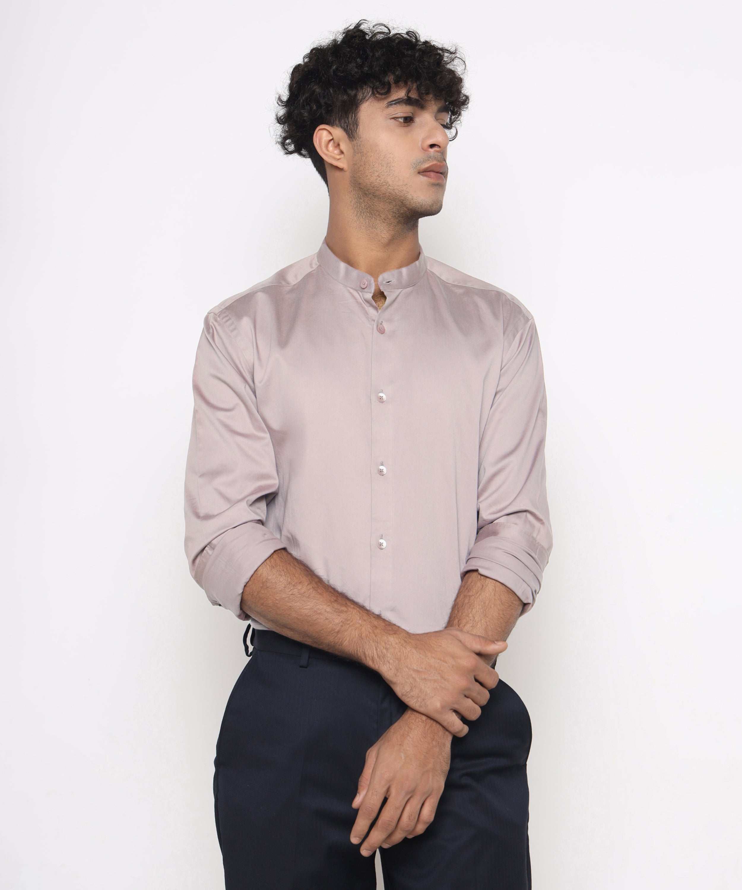 THE PINK LAVENDER MANDARIN SATIN SHIRT