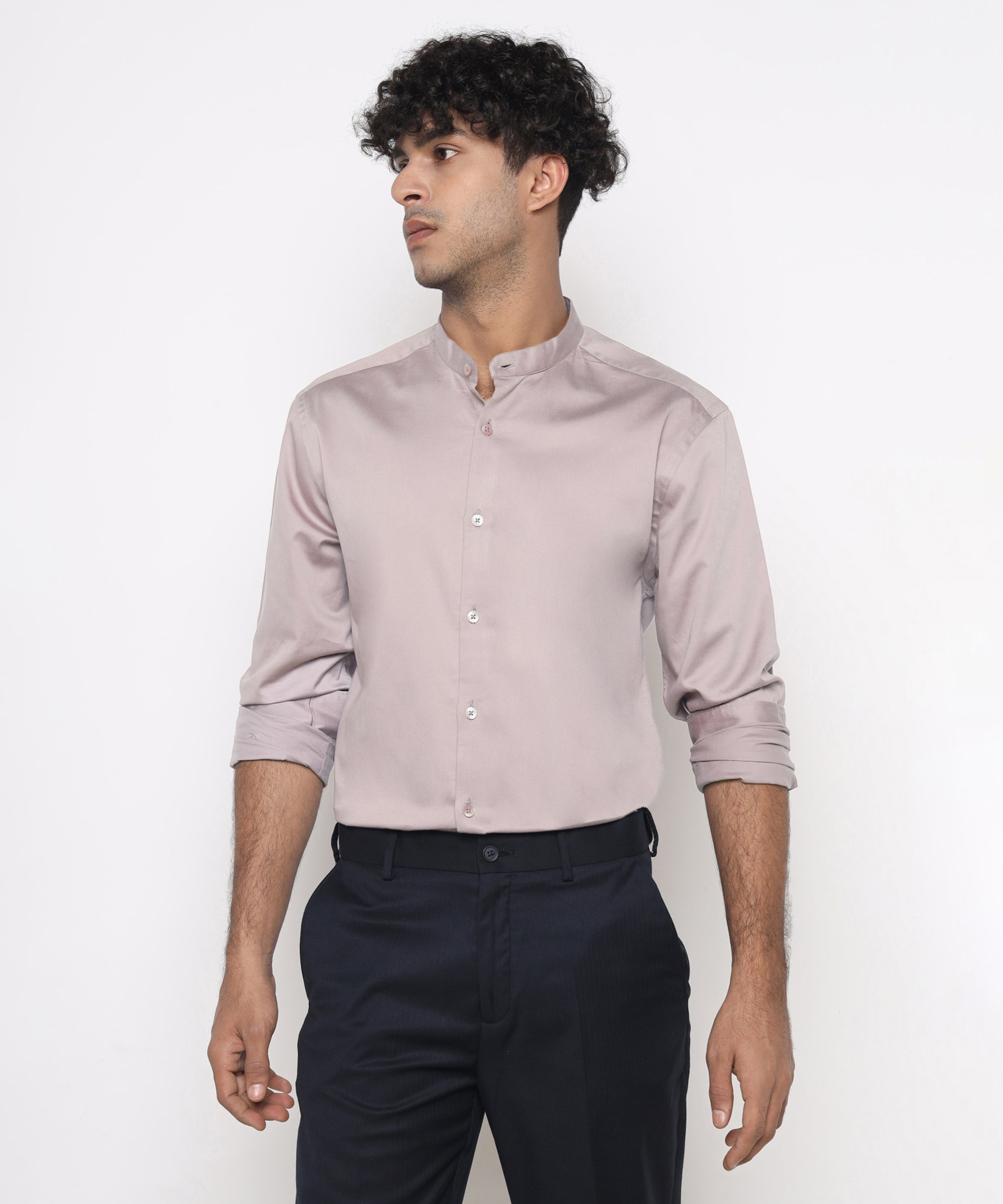 THE PINK LAVENDER MANDARIN SATIN SHIRT