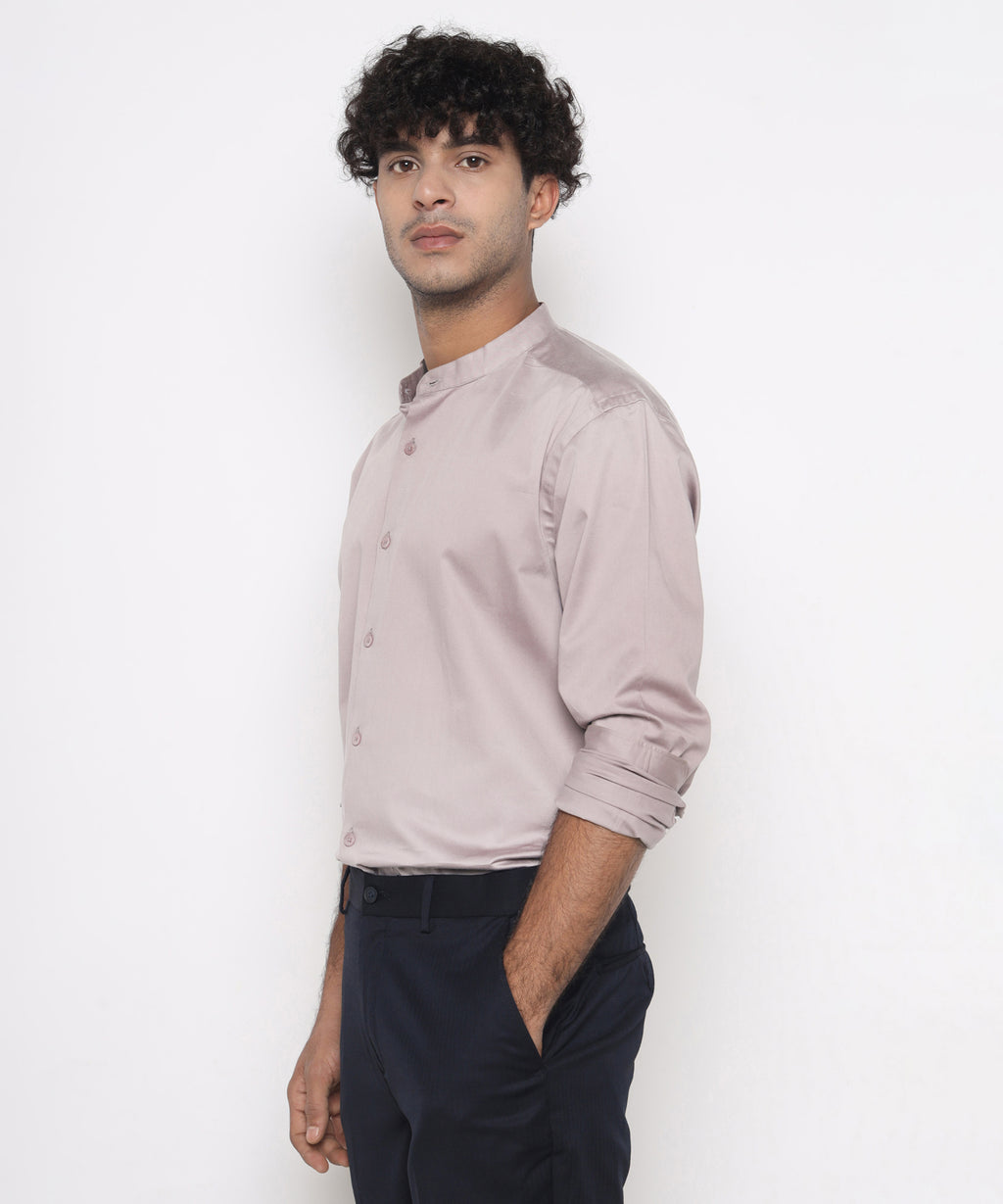 THE PINK LAVENDER MANDARIN SATIN SHIRT