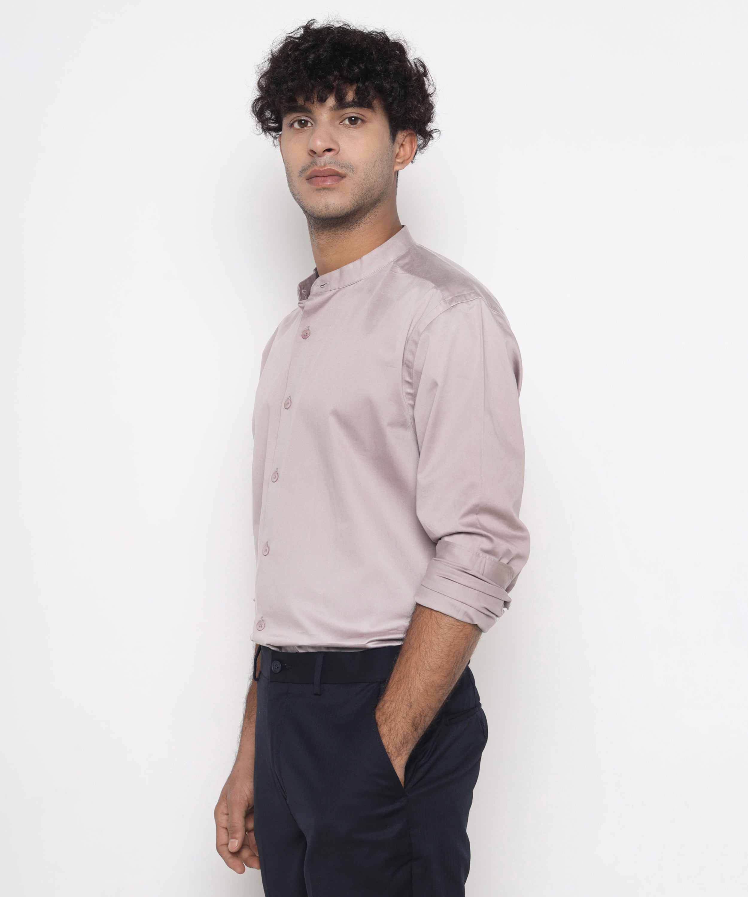 THE PINK LAVENDER MANDARIN SATIN SHIRT