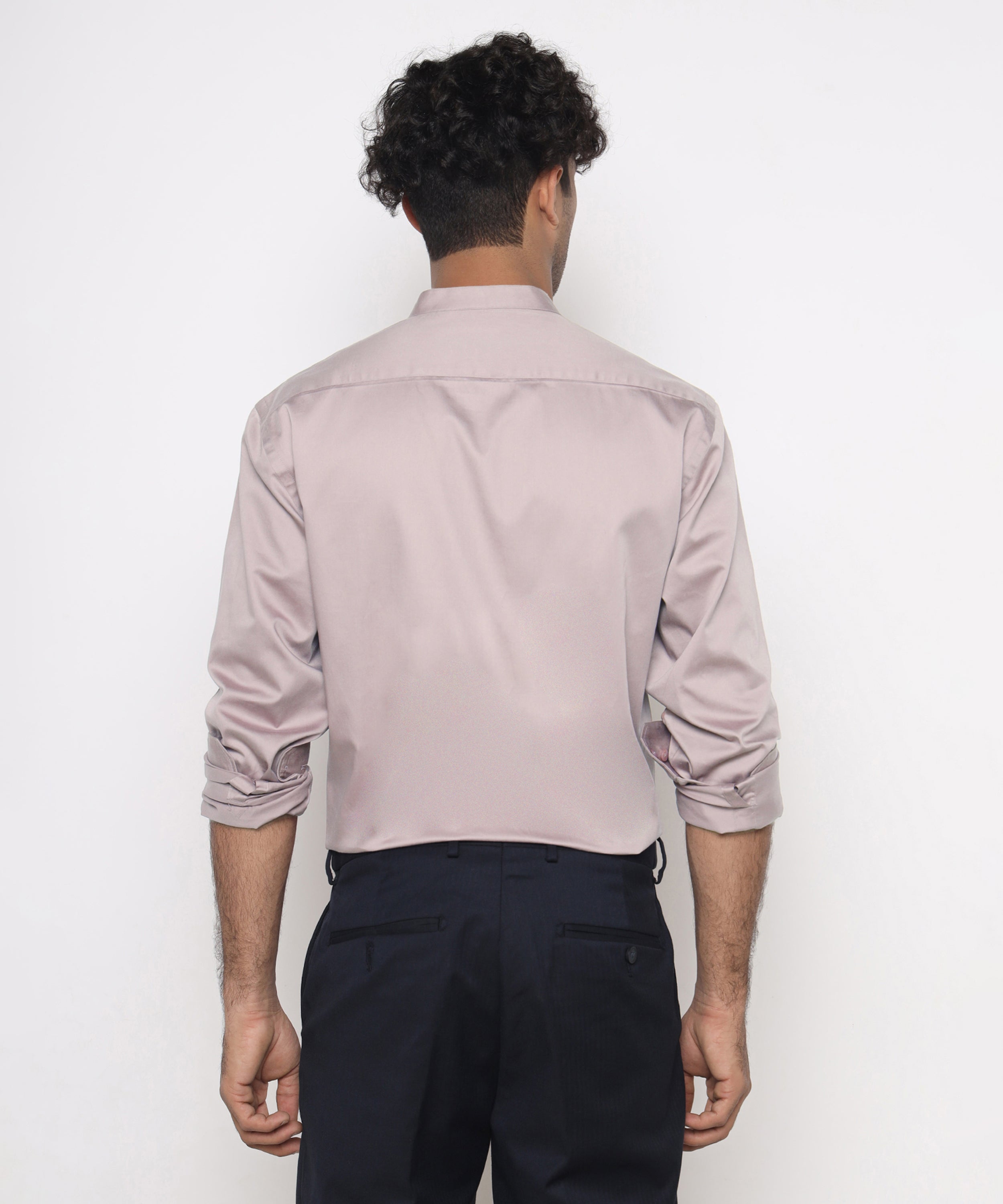 THE PINK LAVENDER MANDARIN SATIN SHIRT